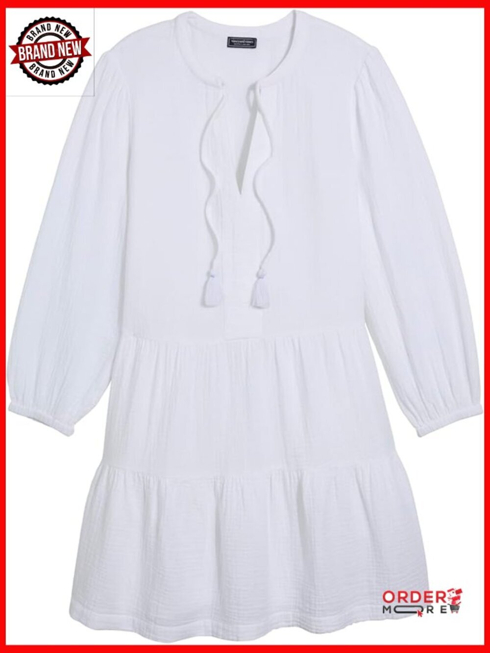 Gauze Tiered Cover-up with Tassels - Loose Flowy Fit, 3/4 Sleeves, Pull-On Style